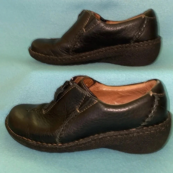 CLARKS Artisan Inca Meg leather zipper front wedge slip-on black NEW size 7.5 M - Picture 6 of 10